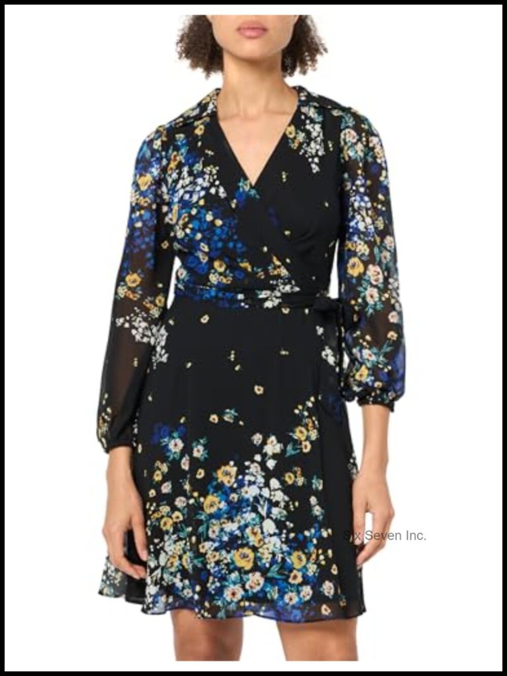 Long Sleeve Faux Wrap Dress Midi Petite Business Casual
